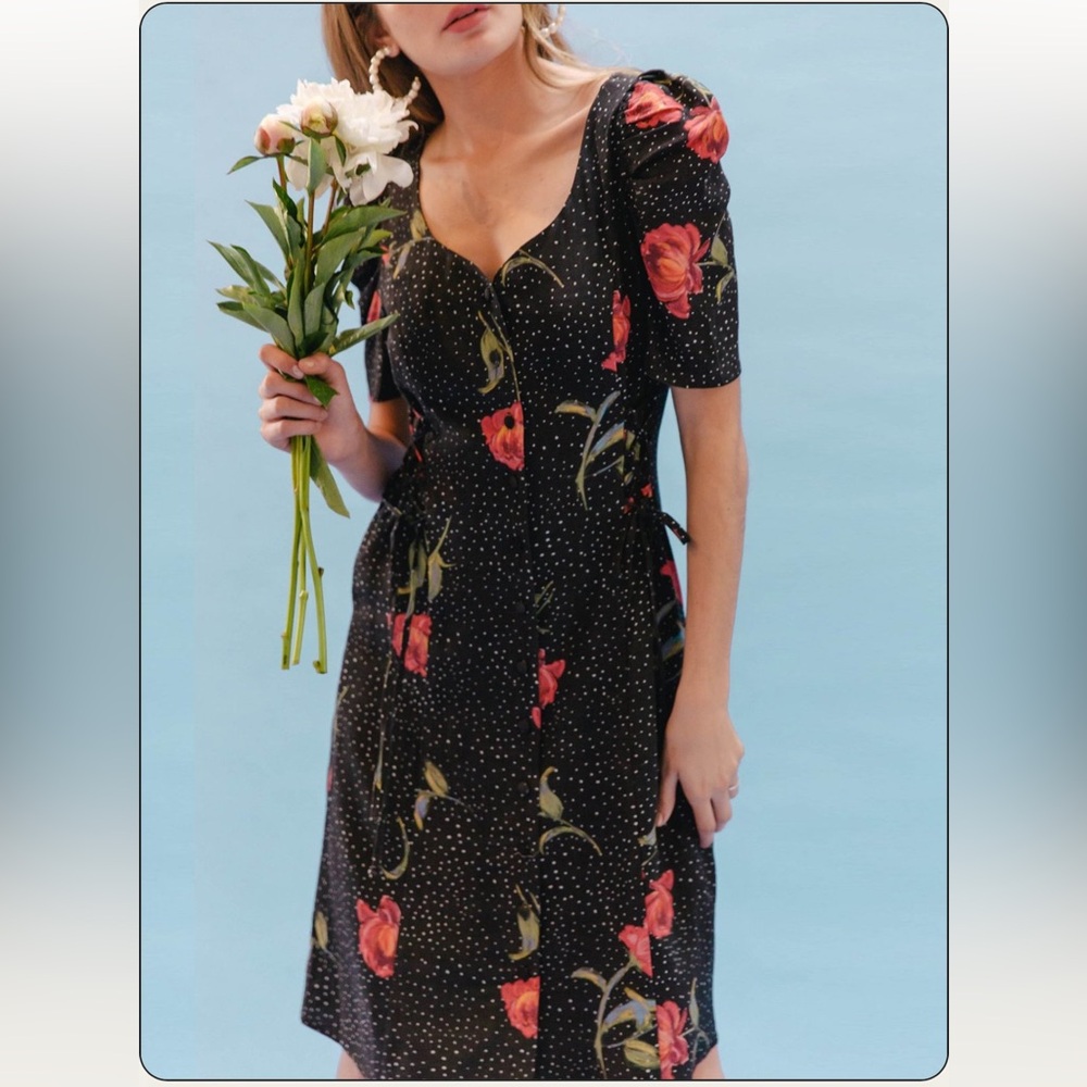 Lovefool Dress Sz M Rayon Button Down Polka Dot Floral Print